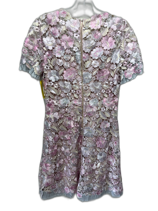 Elie Tahari Size 4 Pink, Gold, White & Grey Polyester Short Sleeve Fringe Dress Pink, Gold, White & Grey / 4