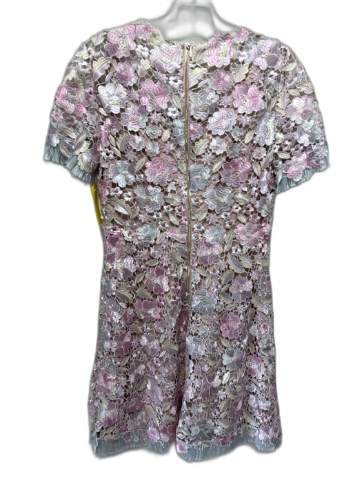 Elie Tahari Size 4 Pink, Gold, White & Grey Polyester Short Sleeve Fringe Dress Pink, Gold, White & Grey / 4