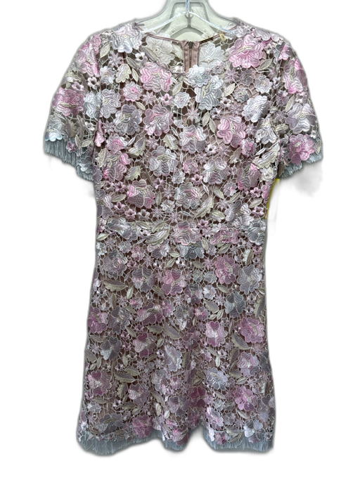 Elie Tahari Size 4 Pink, Gold, White & Grey Polyester Short Sleeve Fringe Dress Pink, Gold, White & Grey / 4