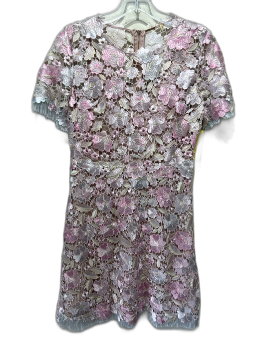 Elie Tahari Size 4 Pink, Gold, White & Grey Polyester Short Sleeve Fringe Dress Pink, Gold, White & Grey / 4