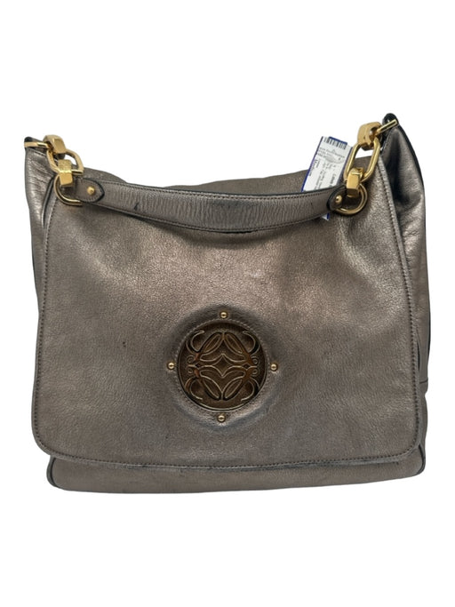 Loewe Pewter Leather Metallic Logo Flap shoulder bag Bag Pewter / Medium