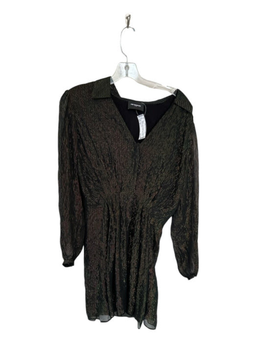 The Kooples Size 3/L Black & Green Silk Blend Long Sleeve Striped Metallic Dress Black & Green / 3/L