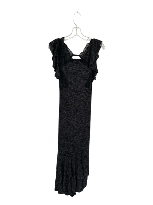 Free People Size S Black & Gray Flutter Sleeves Heathered Lace Detail Maxi Dress Black & Gray / S