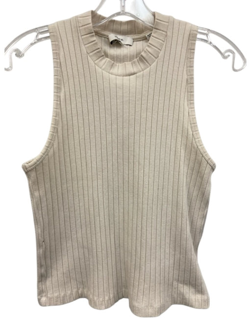 Vince Size S Cream Cotton & Viscose Sleeveless Rib Knit Mock Neck Top Cream / S