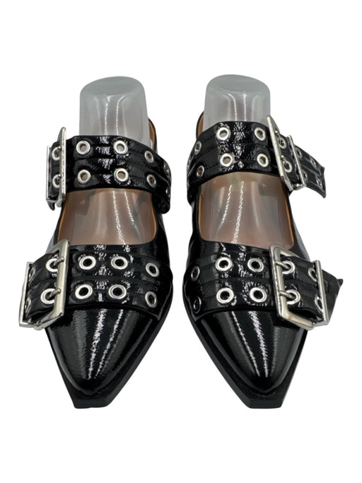Steve Madden Shoe Size 9.5 Black Patent Leather Silver Hardware Slingback Flats Black / 9.5