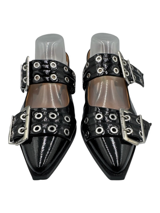 Steve Madden Shoe Size 9.5 Black Patent Leather Silver Hardware Slingback Flats Black / 9.5