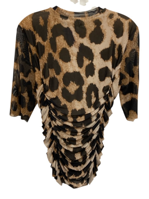 Ganni Size 38 Brown & Black Polyamide Short Sleeve Animal Print Mesh Top Brown & Black / 38