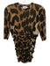 Ganni Size 38 Brown & Black Polyamide Short Sleeve Animal Print Mesh Top Brown & Black / 38