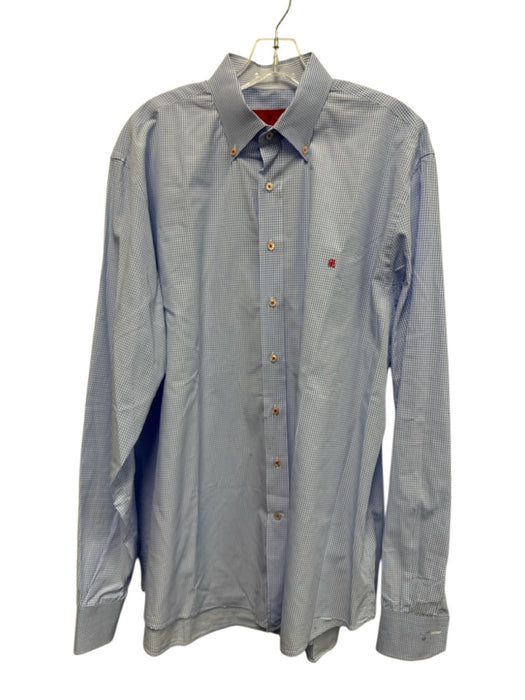 Carolina Herrera Size 17.5 Blue & White Cotton Gingham Men's Long Sleeve Shirt Blue & White / 17.5