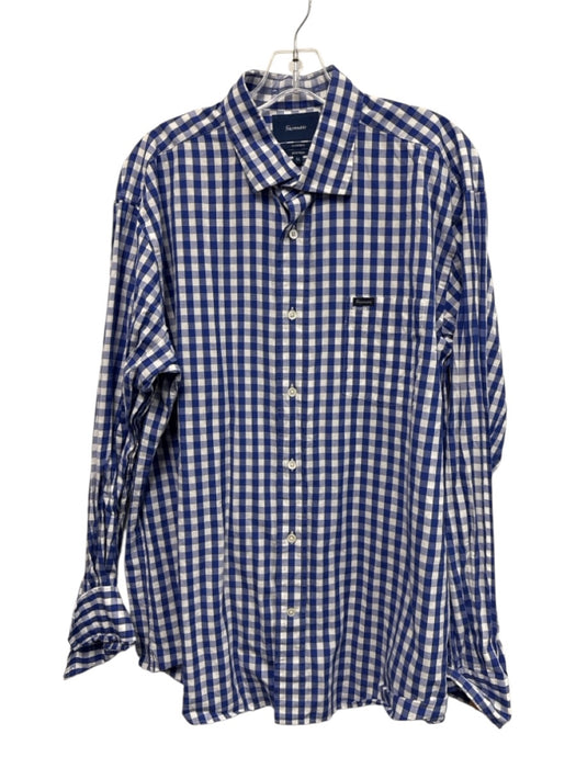 Facconable Size XL Blue & White Cotton Gingham Button Down Long Sleeve Shirt Blue & White / XL