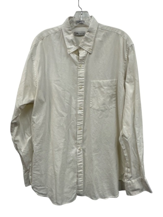 Peter Millar Size L White Cotton Button Down Men's Long Sleeve Shirt White / L