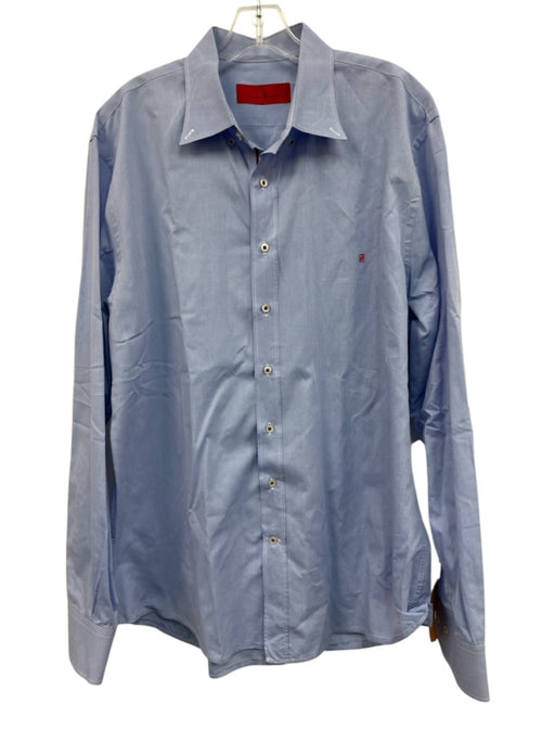 Carolina Herrera Size 17.5 Blue Cotton Button Down Men's Long Sleeve Shirt Blue / 17.5