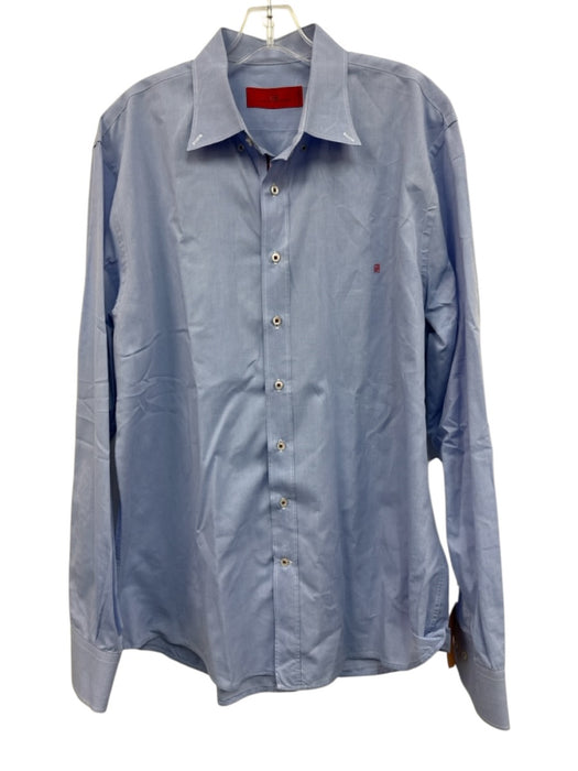 Carolina Herrera Size 17.5 Blue Cotton Button Down Men's Long Sleeve Shirt Blue / 17.5
