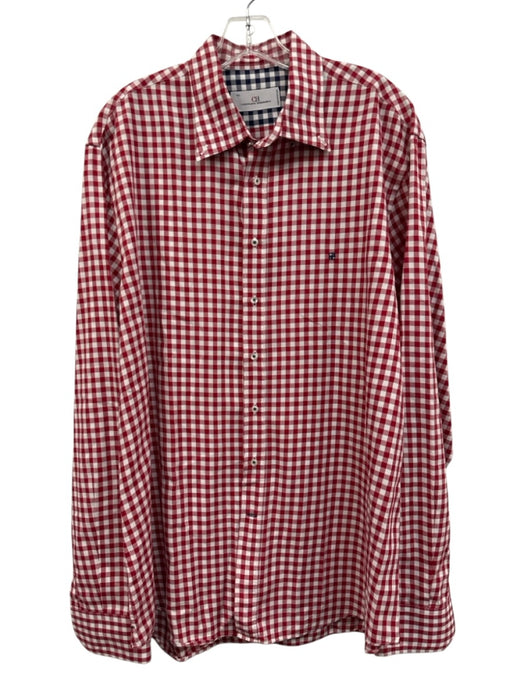 Carolina Herrera Size 17.5 Red & White Cotton Gingham Men's Long Sleeve Shirt Red & White / 17.5