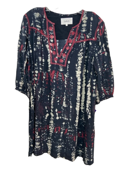 Ba&sh Size 1 Black & Multi Viscose Tunic Neck Embroidered Mini Dress Black & Multi / 1