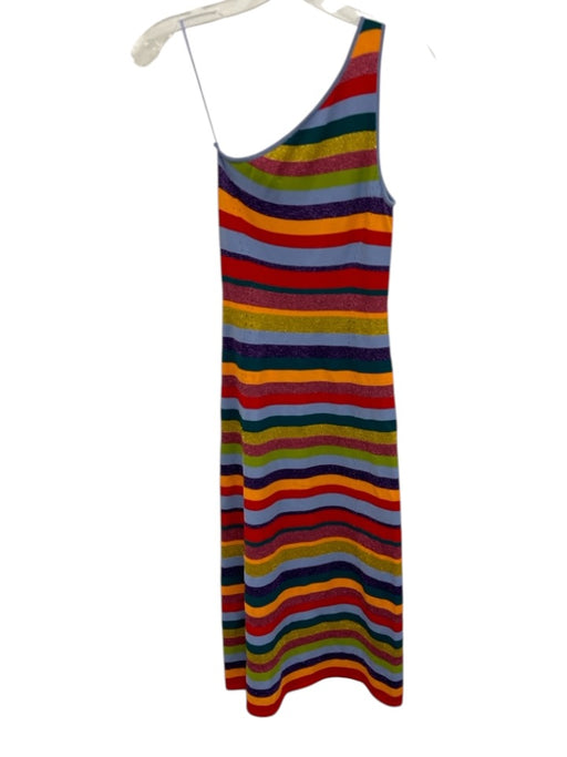 Milly Size S Blue, Orange, Multi Viscose & Polyester One Shoulder Stripe Dress Blue, Orange, Multi / S