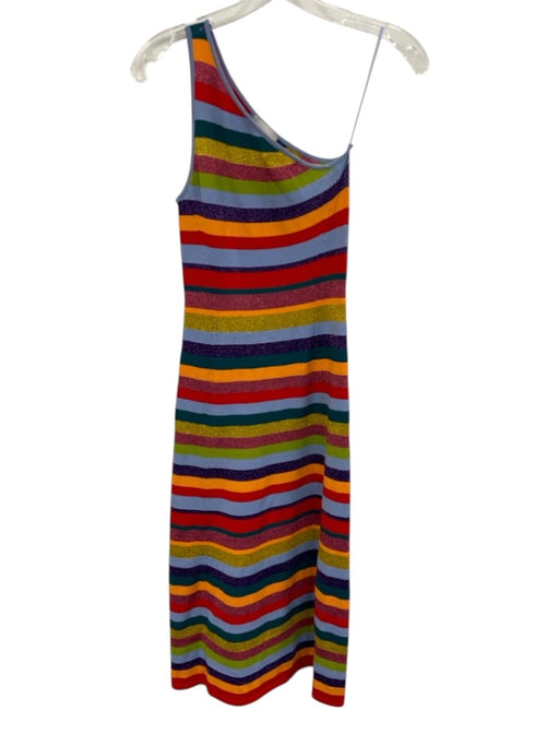 Milly Size S Blue, Orange, Multi Viscose & Polyester One Shoulder Stripe Dress Blue, Orange, Multi / S