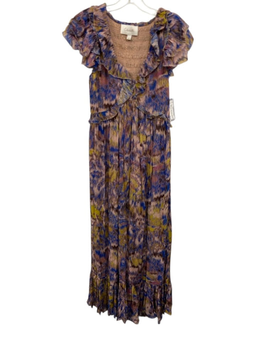 Cleobella Size XS Blue, Yellow, Purple Viscose Sleeveless Abstract Print Dress Blue, Yellow, Purple / XS
