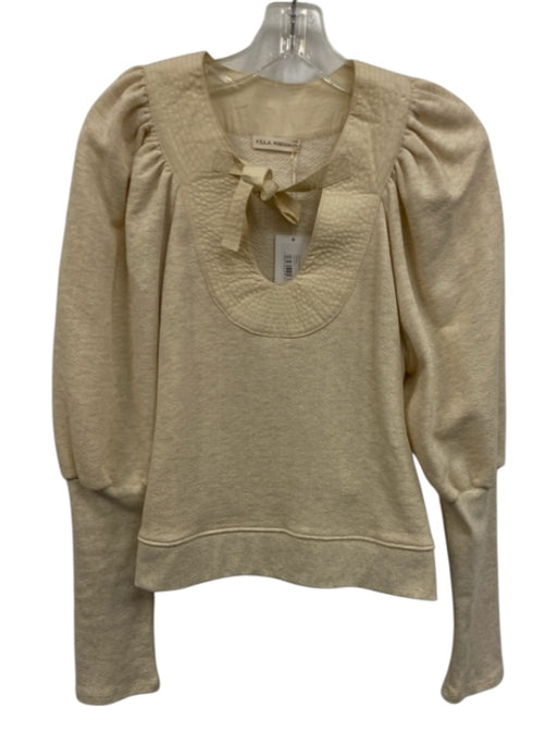 Ulla Johnson Size M Cream Cotton Split Neck Bishop sleeve Tie Neck Sweater Cream / M