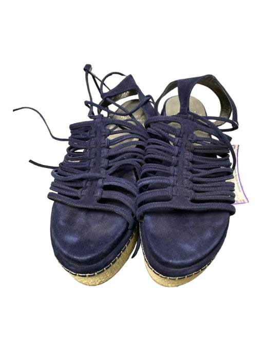 Stuart Weitzman Shoe Size 7 Navy & Cream Suede Espadrille Strappy Open Toe Shoes Navy & Cream / 7