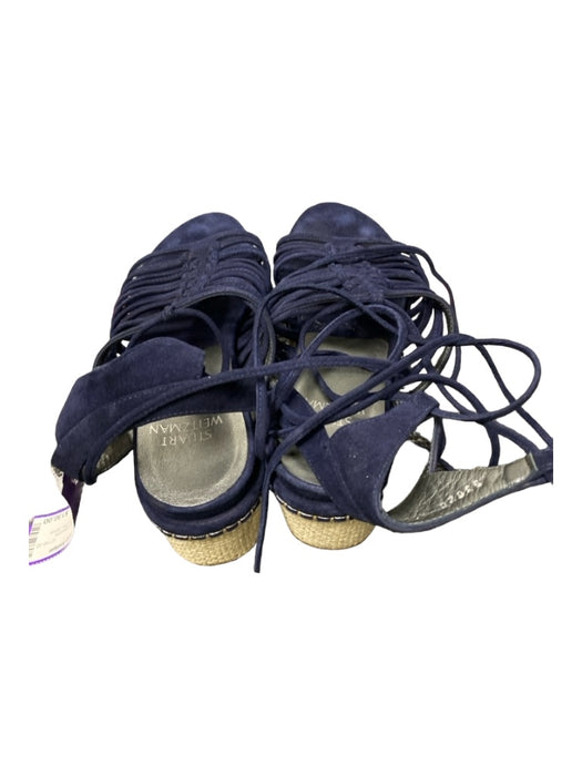 Stuart Weitzman Shoe Size 7 Navy & Cream Suede Espadrille Strappy Open Toe Shoes Navy & Cream / 7