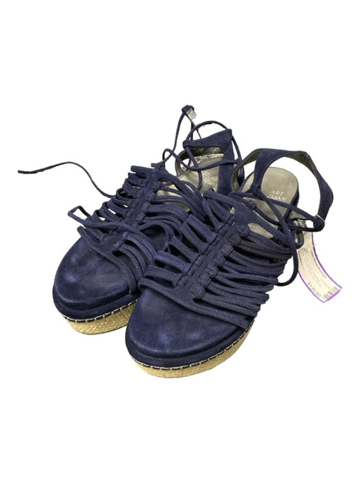 Stuart Weitzman Shoe Size 7 Navy & Cream Suede Espadrille Strappy Open Toe Shoes Navy & Cream / 7