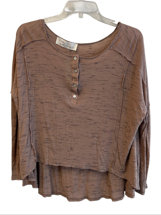 Vintage Havana Size Est XS Brown Faded Fabric Tag space dye Quarter Button Top Brown / Est XS