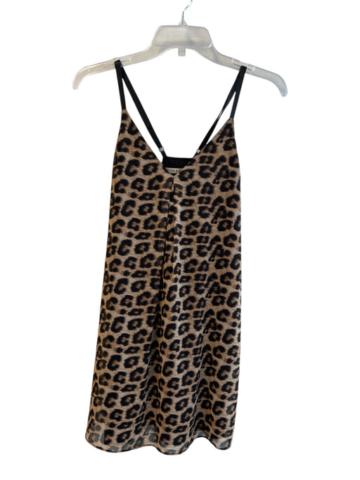 Alice + Olivia Size XS Brown Polyester Leather Strap Leopard V Neck Dress Brown / XS