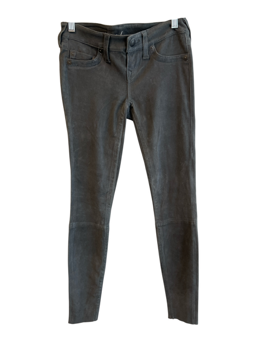 True Religion Size 24 Gray Leather Suede Low Rise Zip Fly Skinny Pants Gray / 24
