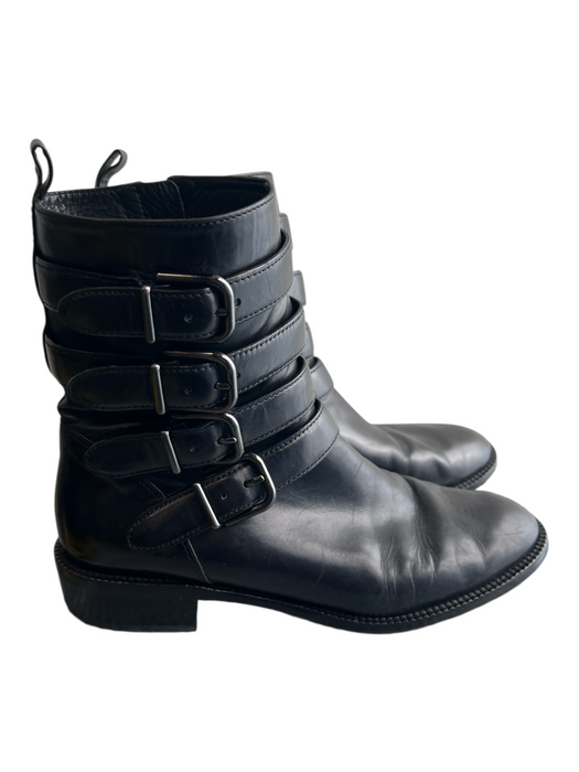 Via Spiga Shoe Size 7 Black Leather Almond Toe Silver Hardware Side Zip Boots Black / 7