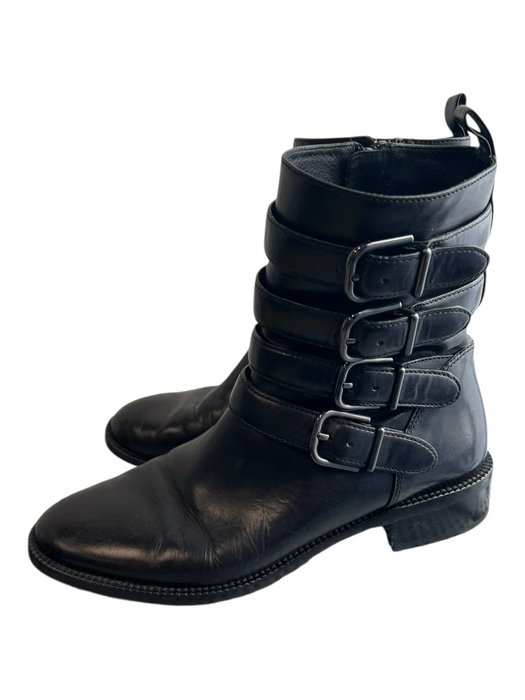 Via Spiga Shoe Size 7 Black Leather Almond Toe Silver Hardware Side Zip Boots Black / 7