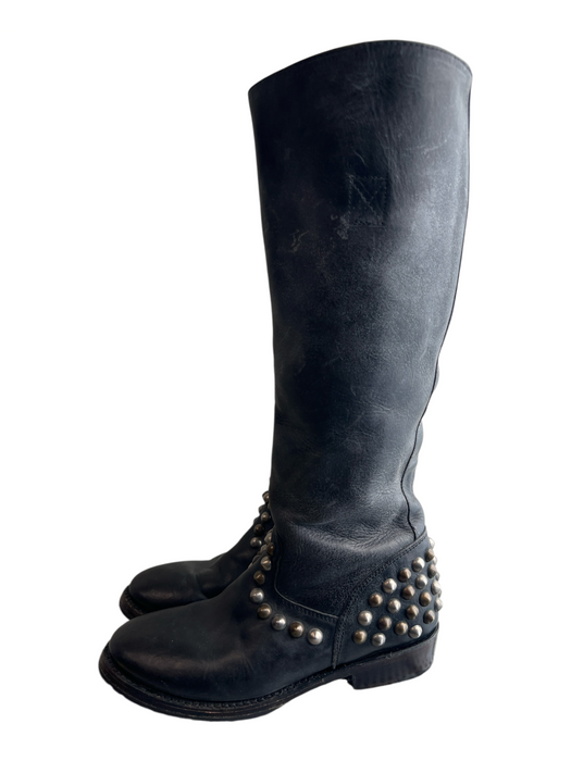 Ash Shoe Size 38 Black Leather Round Toe Studded Side Zip Calf Length Boots Black / 38