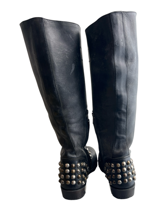 Ash Shoe Size 38 Black Leather Round Toe Studded Side Zip Calf Length Boots Black / 38