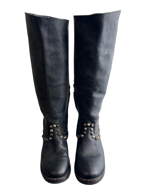 Ash Shoe Size 38 Black Leather Round Toe Studded Side Zip Calf Length Boots Black / 38