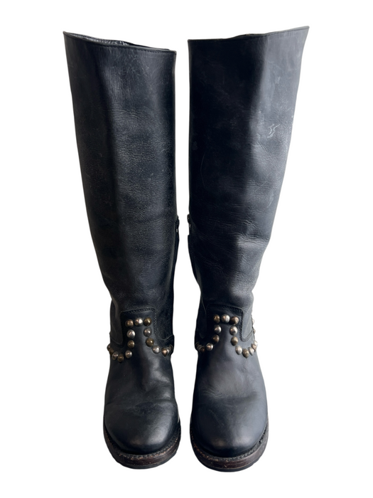 Ash Shoe Size 38 Black Leather Round Toe Studded Side Zip Calf Length Boots Black / 38