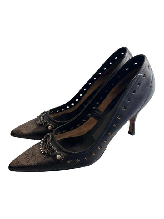 Pedro Garcia Shoe Size 37.5 Black Leather Pointed Toe Silver Hardware Heel Heels Black / 37.5