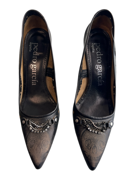 Pedro Garcia Shoe Size 37.5 Black Leather Pointed Toe Silver Hardware Heel Heels Black / 37.5