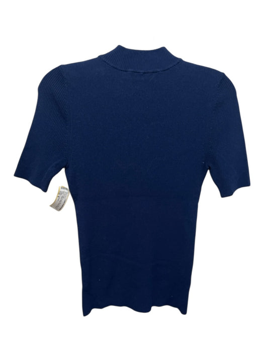 Tory Burch Size M Blue Viscose Blend Ribbed Short Sleeve Button Detail Top Blue / M