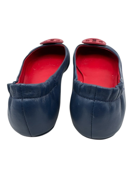 Tory Burch Shoe Size 6 Blue & Red Leather Round Toe Logo Detail Flats Blue & Red / 6