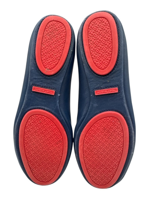 Tory Burch Shoe Size 6 Blue & Red Leather Round Toe Logo Detail Flats Blue & Red / 6