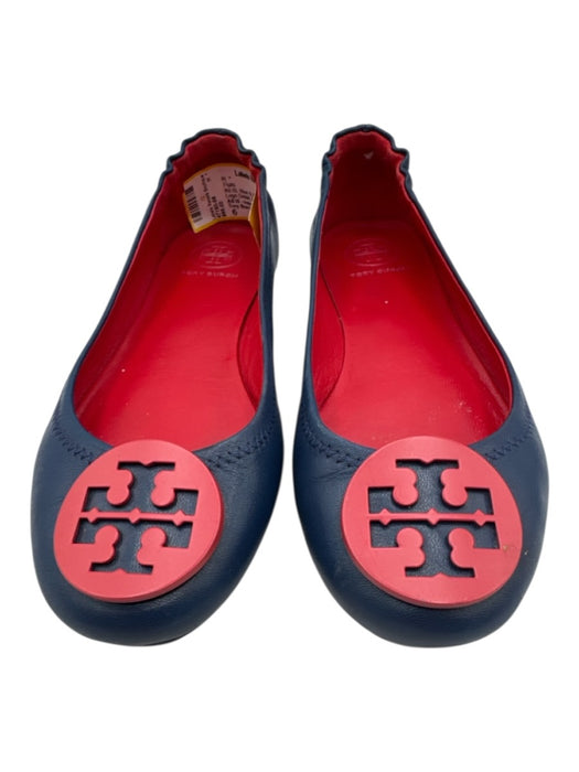 Tory Burch Shoe Size 6 Blue & Red Leather Round Toe Logo Detail Flats Blue & Red / 6