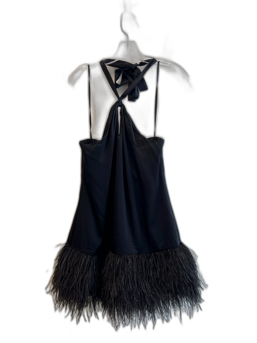 Cinq a Sept Size 4 Black Silk Halter Feather Hem Back Zip Above Knee Dress Black / 4