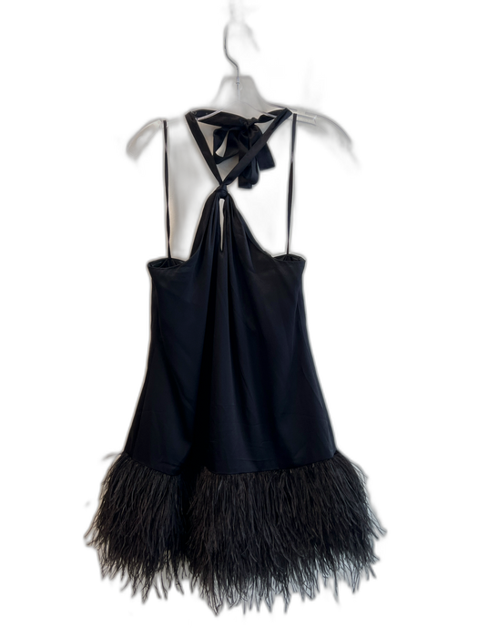 Cinq a Sept Size 4 Black Silk Halter Feather Hem Back Zip Above Knee Dress Black / 4