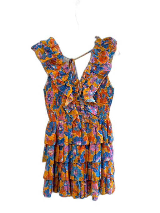 Love The Label Size Small Orange & Blue No Fabric Tag V Neck Tie at Back Dress Orange & Blue / Small