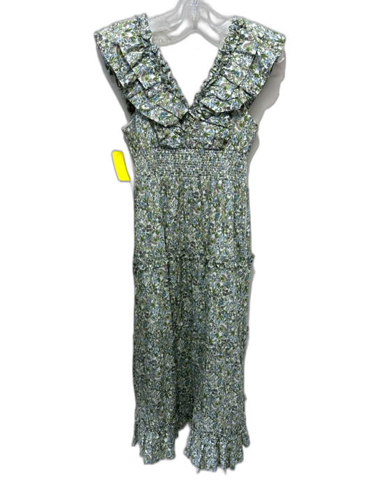 Hyacinth House Size XS White, Green & Multi Cotton V Neck Floral Dress White, Green & Multi / XS
