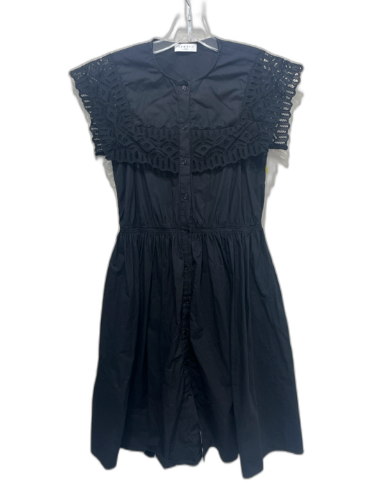 Sandro Size Est XS/S Black Cotton Lace Sleeves Button Up Elastic Waist Dress Black / Est XS/S