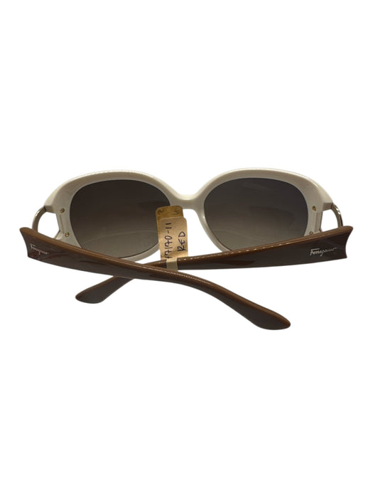 Ferragamo Cream, Brown, Gold Plastic color block Logo Round Lens Sunglasses Cream, Brown, Gold