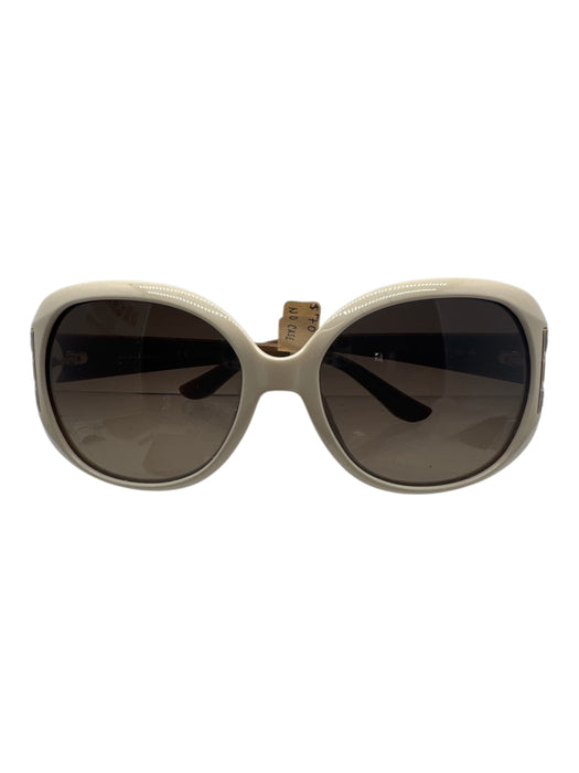 Ferragamo Cream, Brown, Gold Plastic color block Logo Round Lens Sunglasses Cream, Brown, Gold