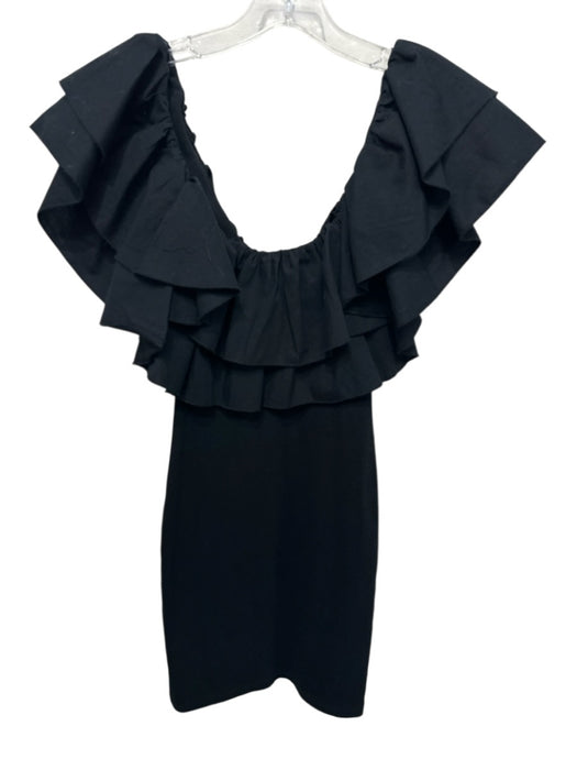 Zara Size S Black Cotton Ribbed Ruffle Detail Cap Sleeve Dress Black / S