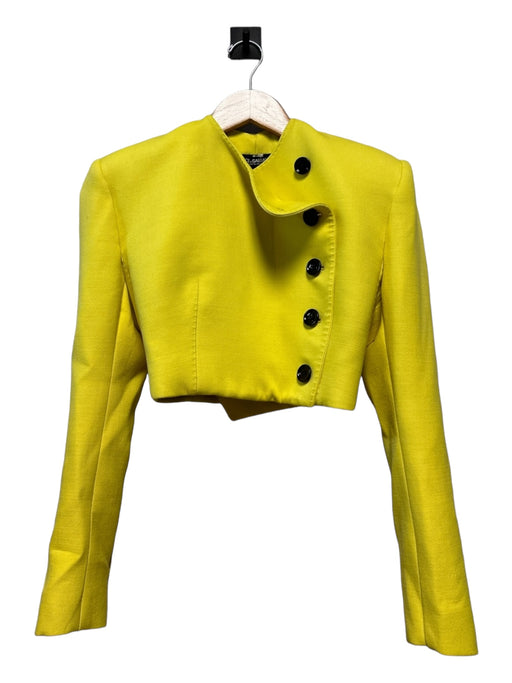 Dolce & Gabbana Size 38 Neon Yellow Silk & Wool black buttons Crop Blazer Neon Yellow / 38
